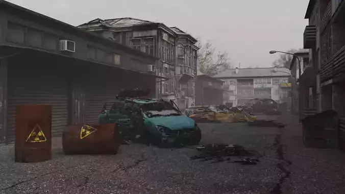 3D Post War Ruined street