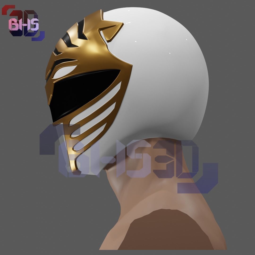 White ranger helmet 3D 3D print model_2
