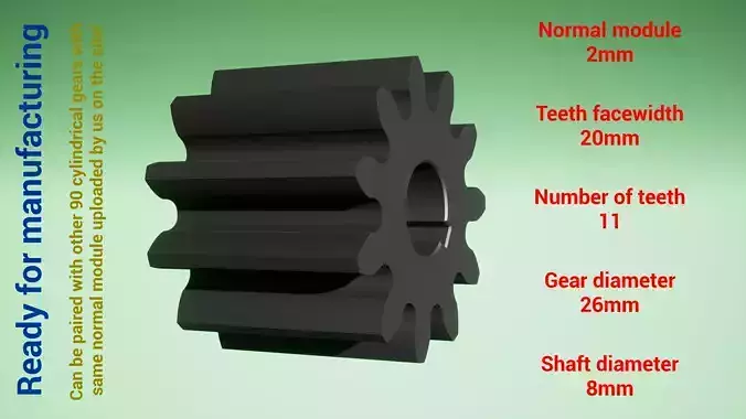 Cylindrical gear - paired - z11 m2 D26 d8