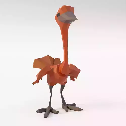 Ostrich Bird low poly 3d model  Low-poly 3D model