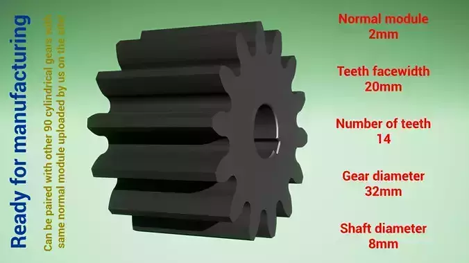 Cylindrical gear - paired - z14 m2 D32 d8