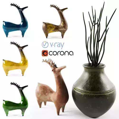 vase-deer-pottery deer in vase 3D model
