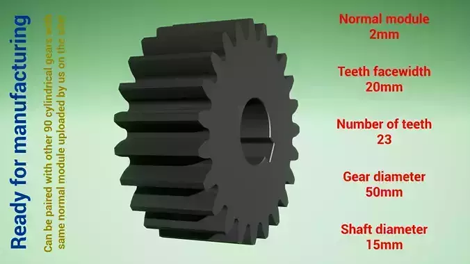 Cylindrical gear - paired - z23 m2 D50 d15