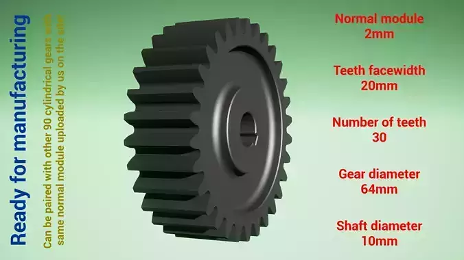 Cylindrical gear - paired - z30 m2 D64 d10
