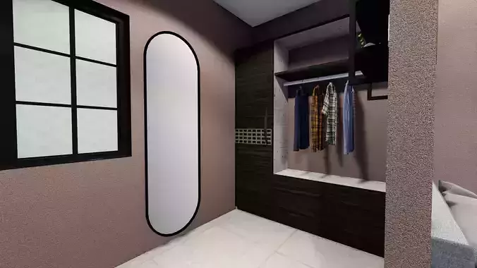 BEDROOM- 3D MODEL walk in closet with mirror