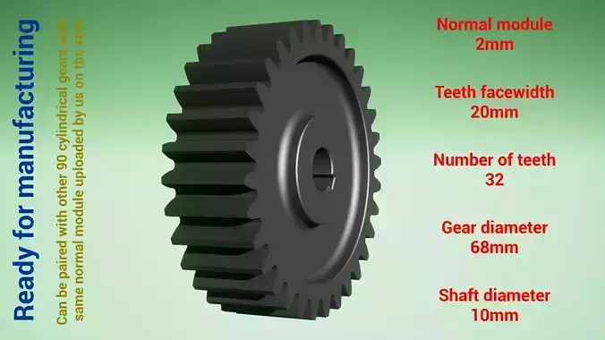 Cylindrical gear - paired - z32 m2 D68 d10
