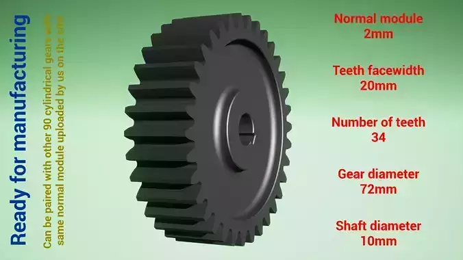 Cylindrical gear - paired - z34 m2 D72 d10