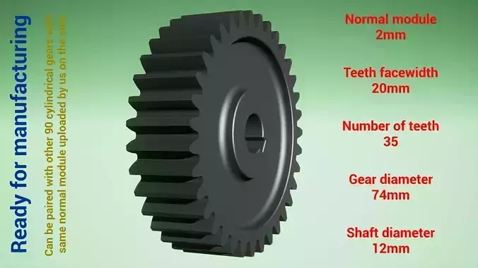 Cylindrical gear - paired - z35 m2 D74 d12