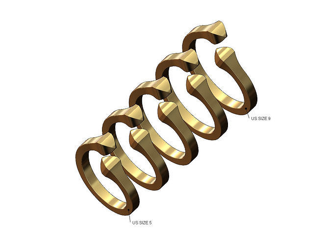 Simple bypass pyramid ends fashion-ring Us sizes 5to9 3D print model