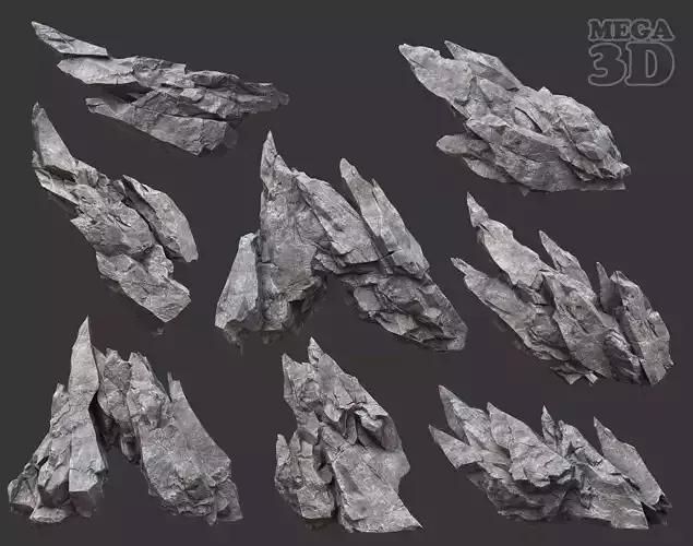 Scifi Gray Sharp Rock 220611 - Ultra HD 16K Textures Low-poly 3D model