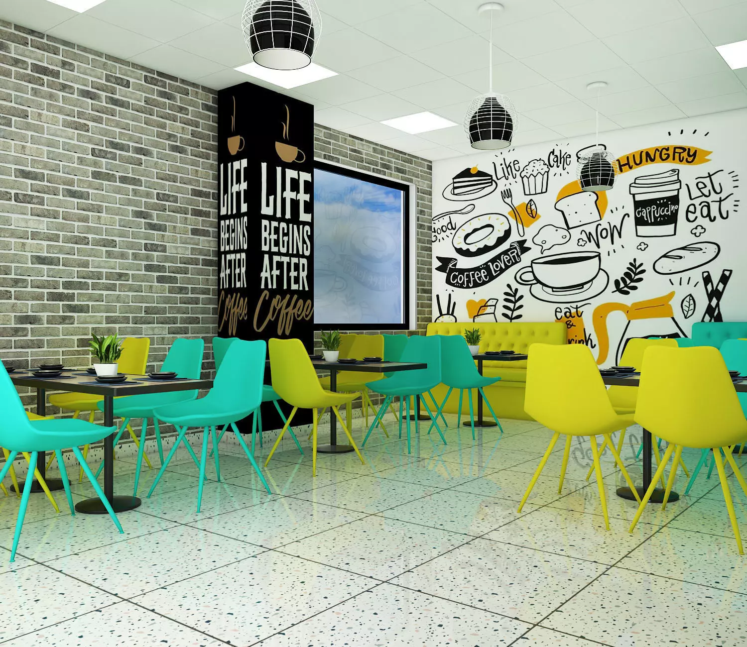 cafetaria coffee shop interior design 3D model_0