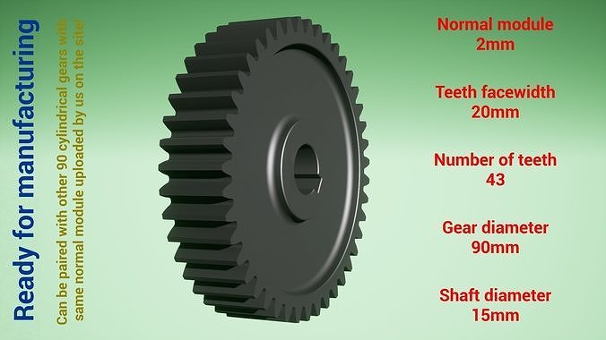 Cylindrical gear - paired - z43 m2 D90 d15 3D print model