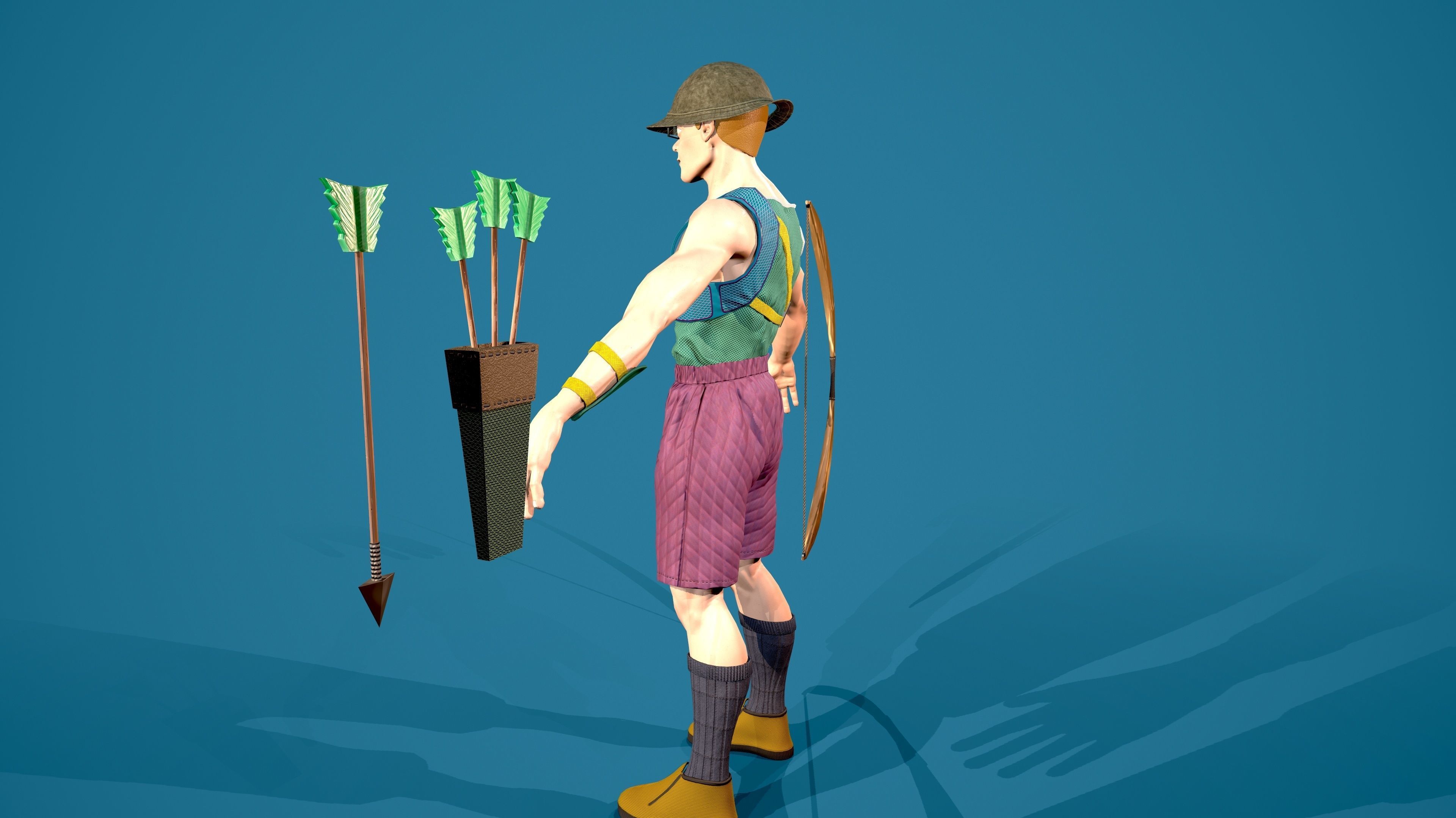 Archer man with bow and arrow Low-poly 3D model_6