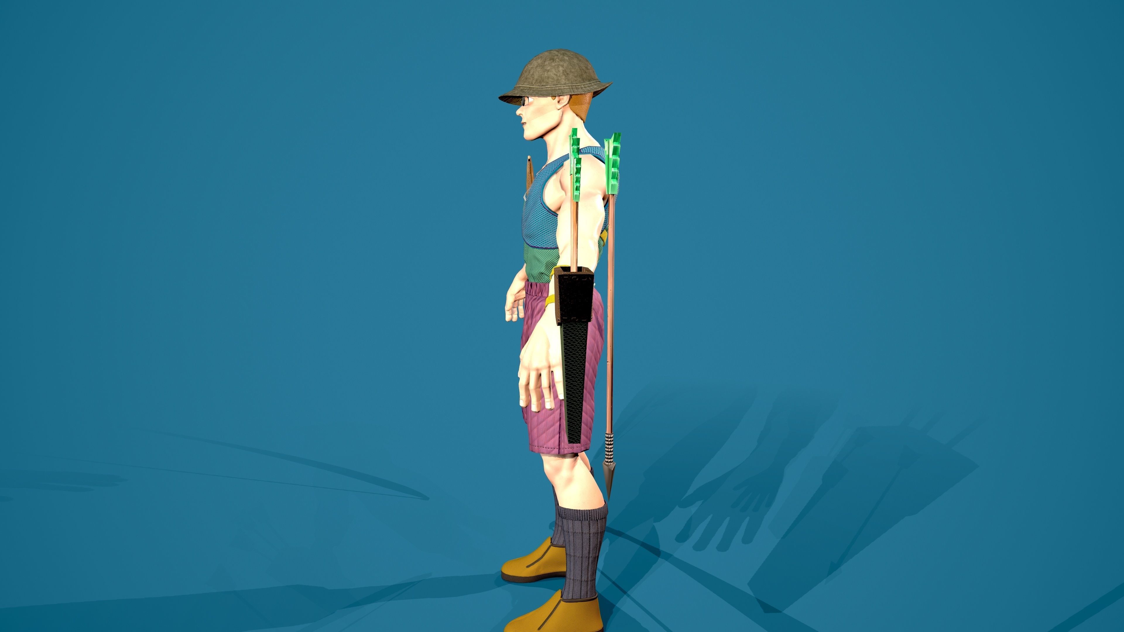 Archer man with bow and arrow Low-poly 3D model_7