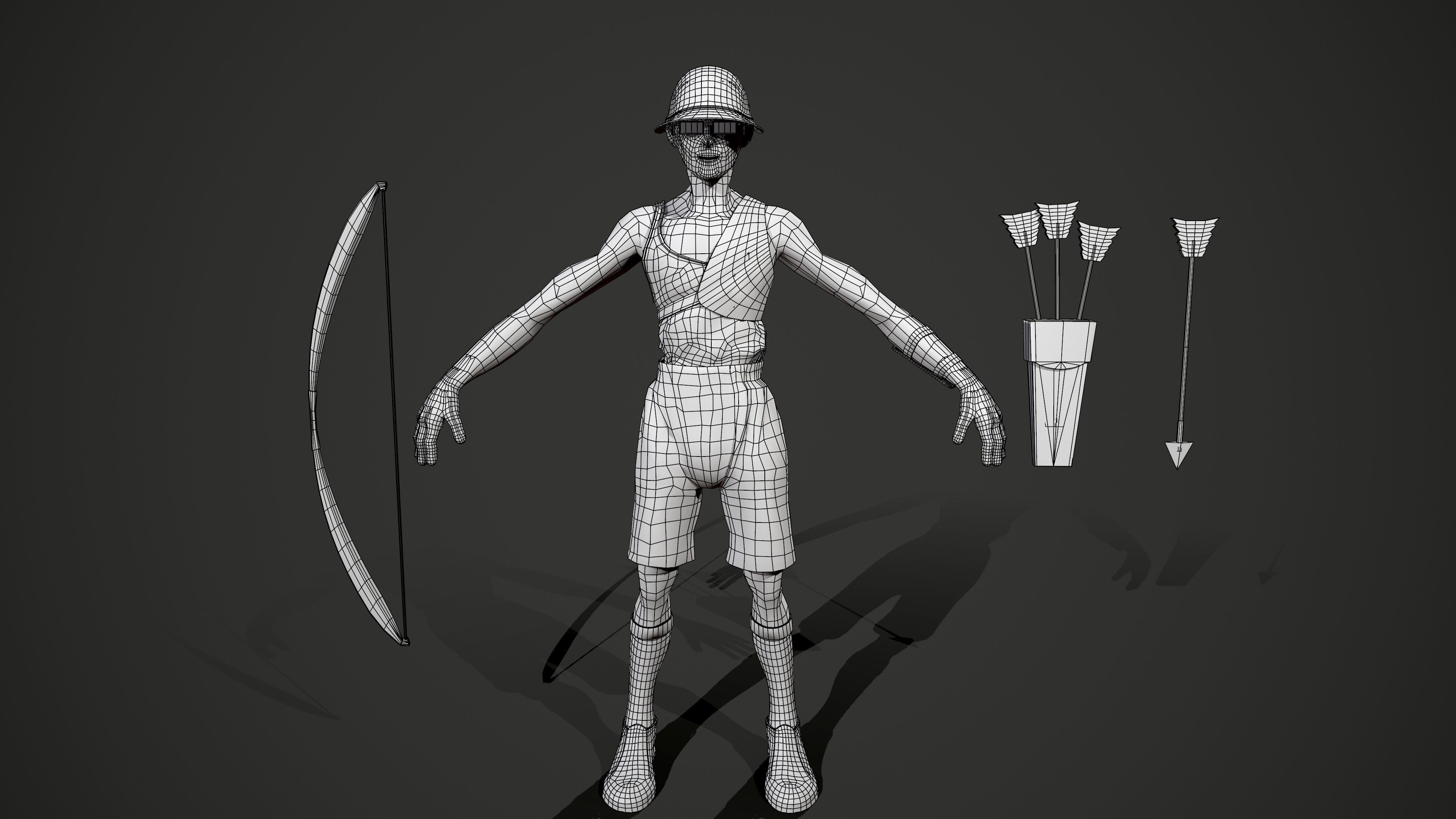 Archer man with bow and arrow Low-poly 3D model_14