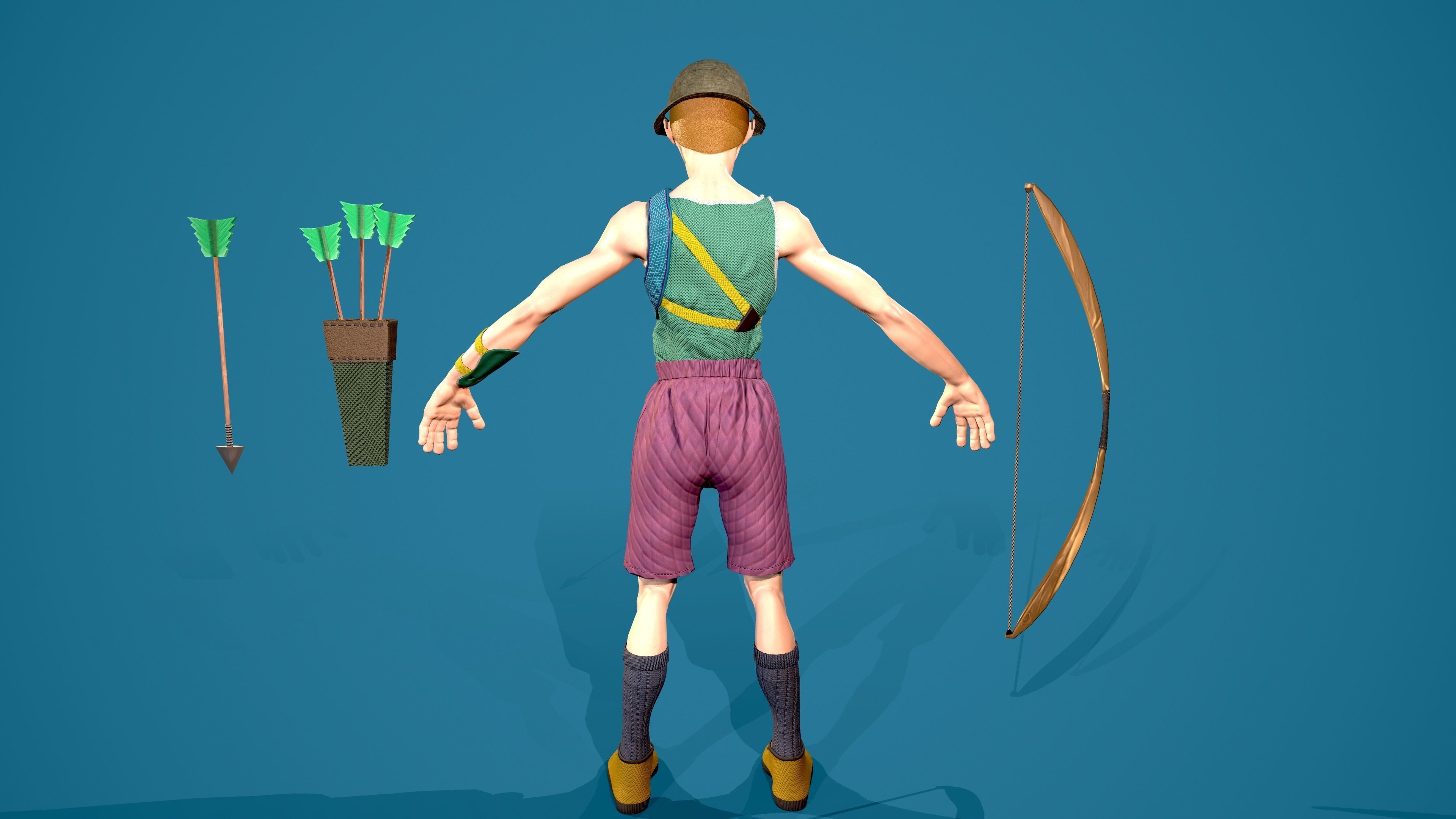 Archer man with bow and arrow Low-poly 3D model_5