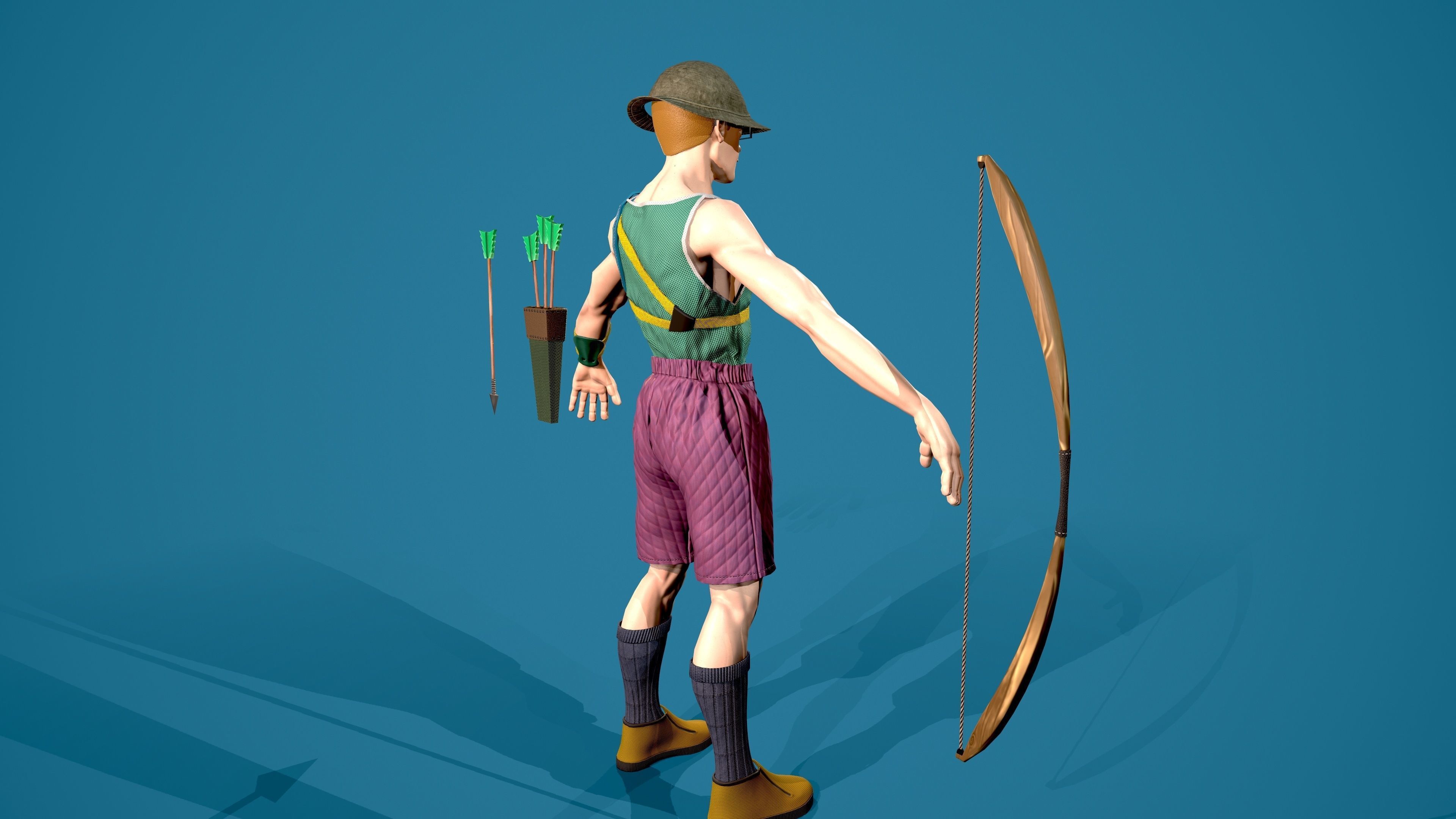 Archer man with bow and arrow Low-poly 3D model_4