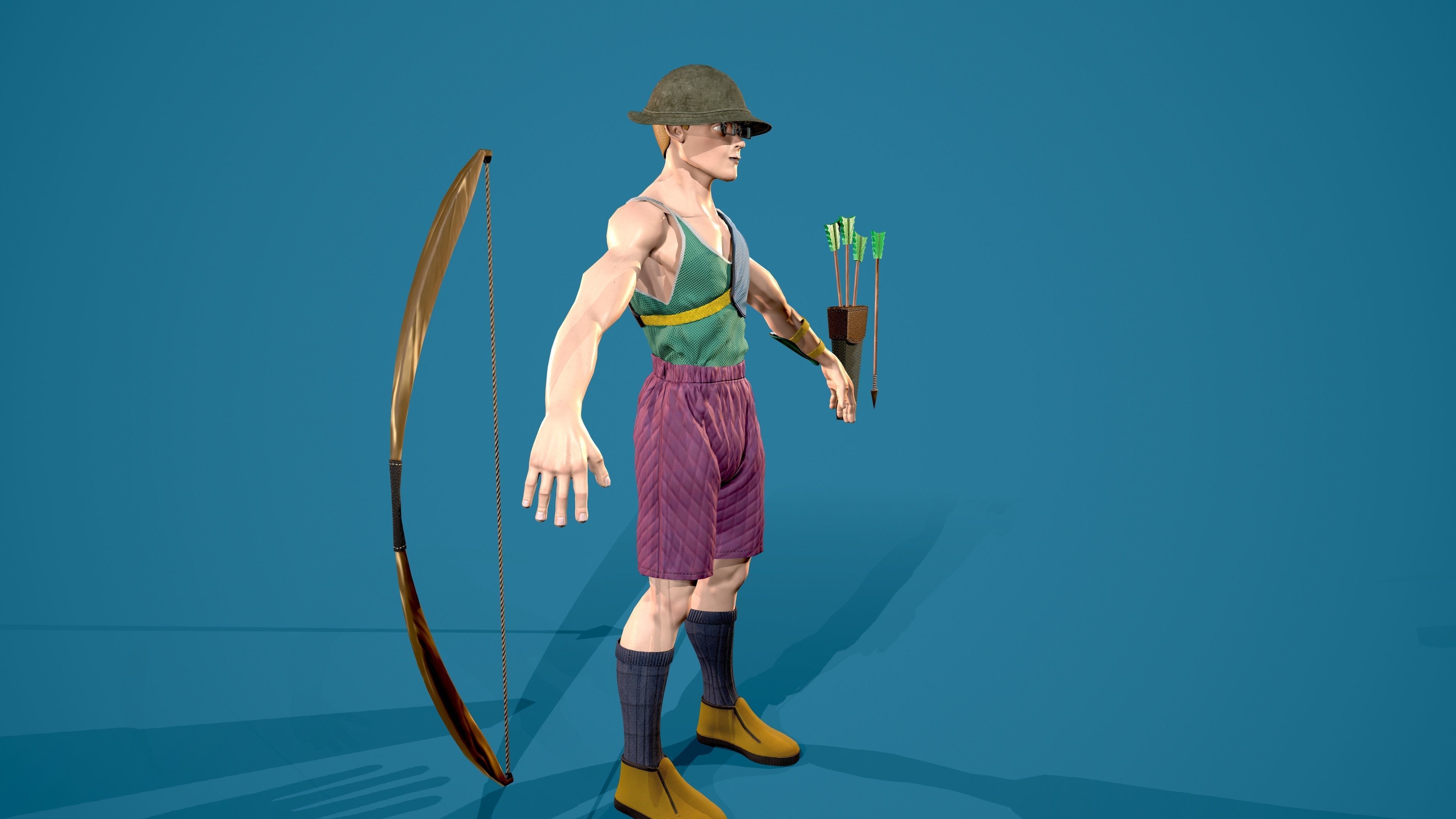 Archer man with bow and arrow Low-poly 3D model_2