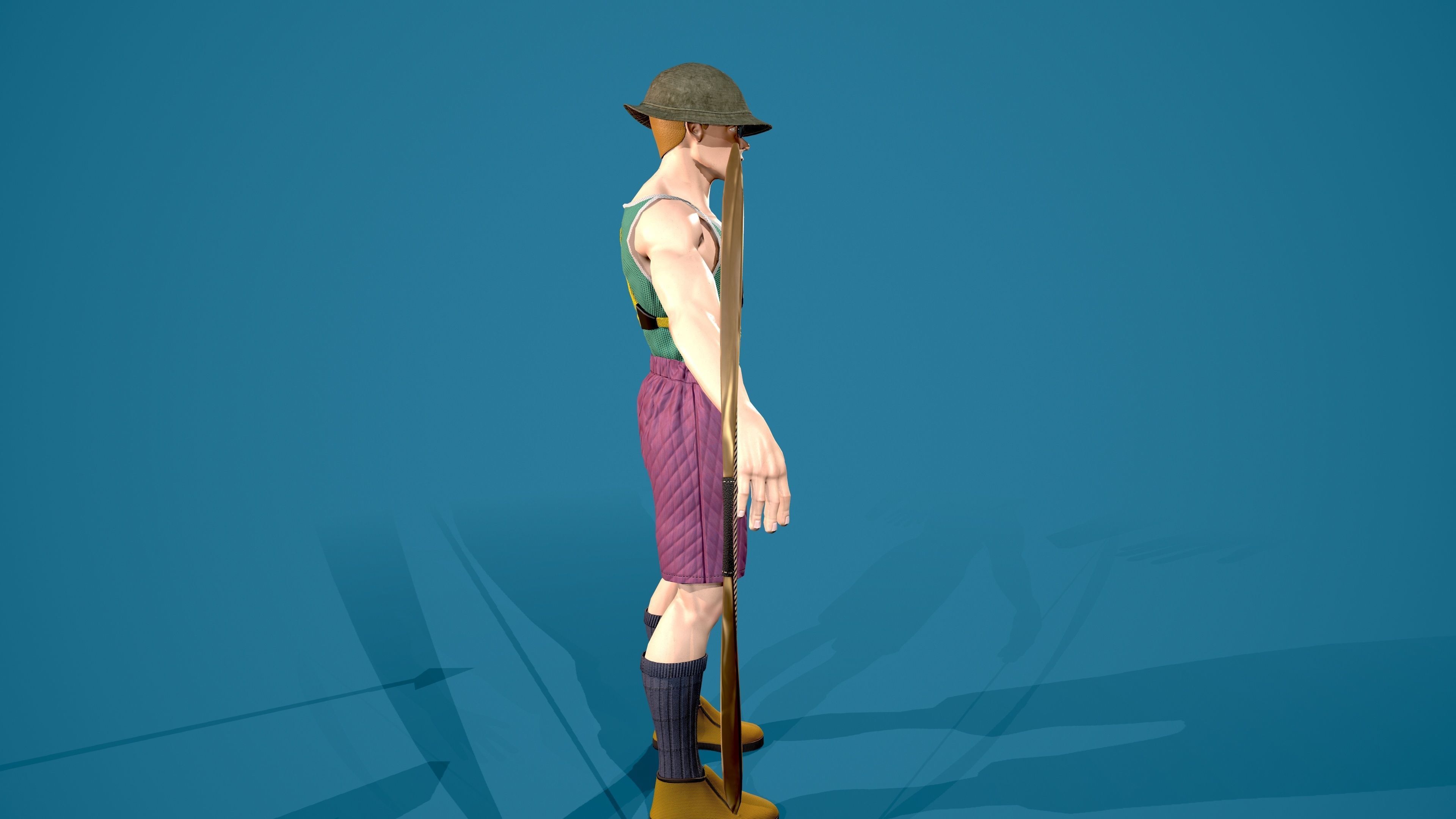 Archer man with bow and arrow Low-poly 3D model_3