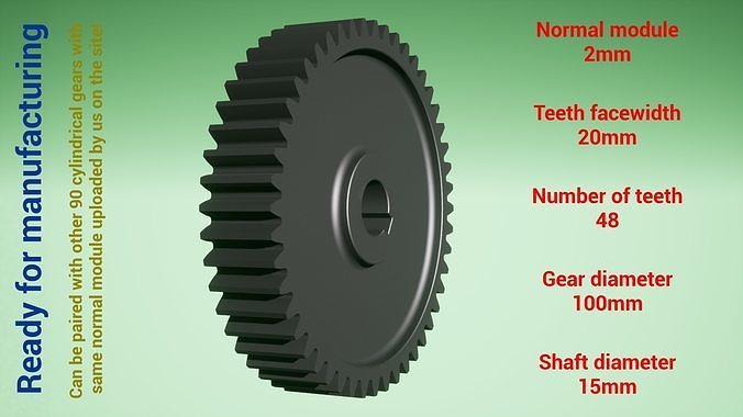 Cylindrical gear - paired - z48 m2 D100 d15 3D print model
