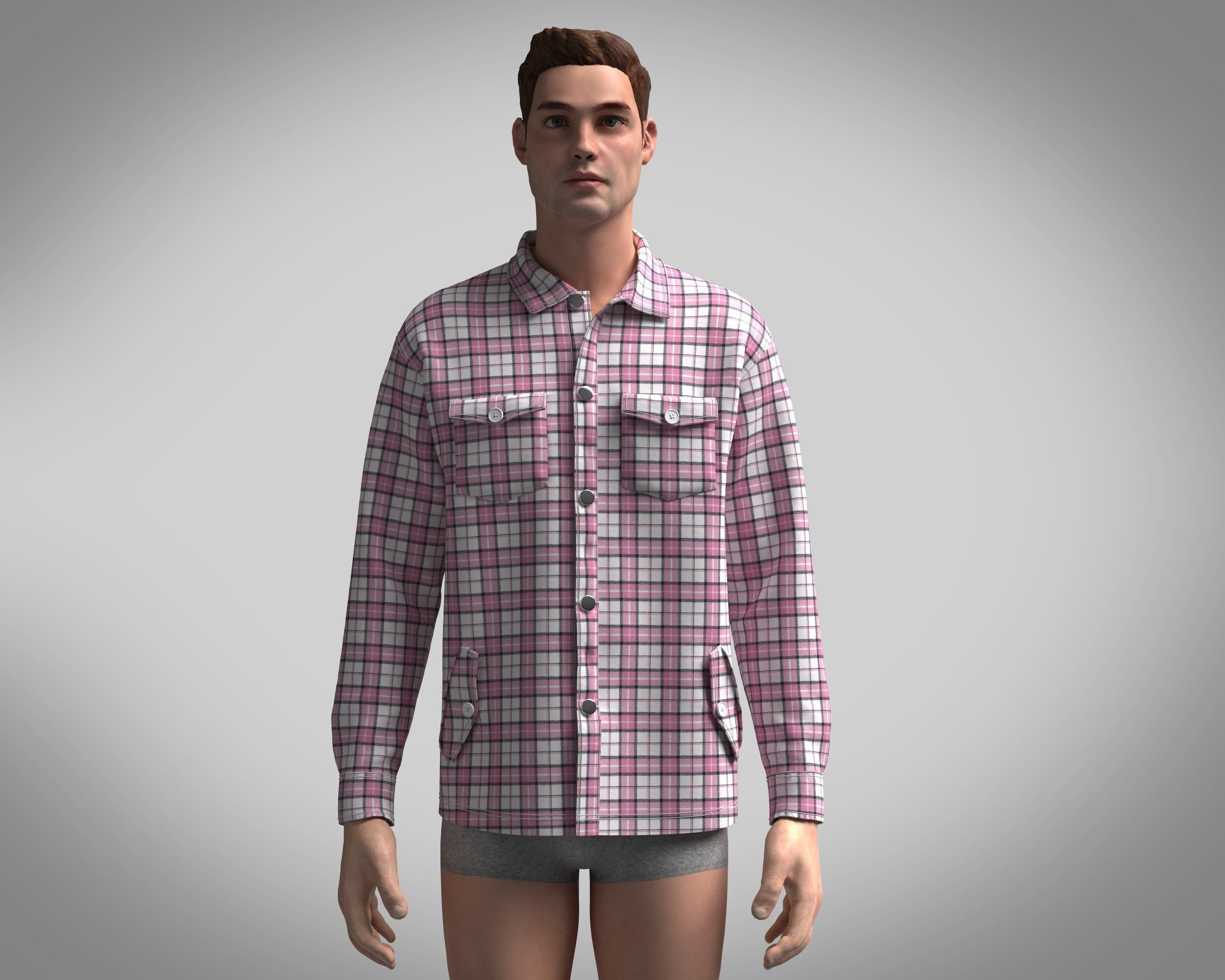 Shacket Pink Check  3D model_6