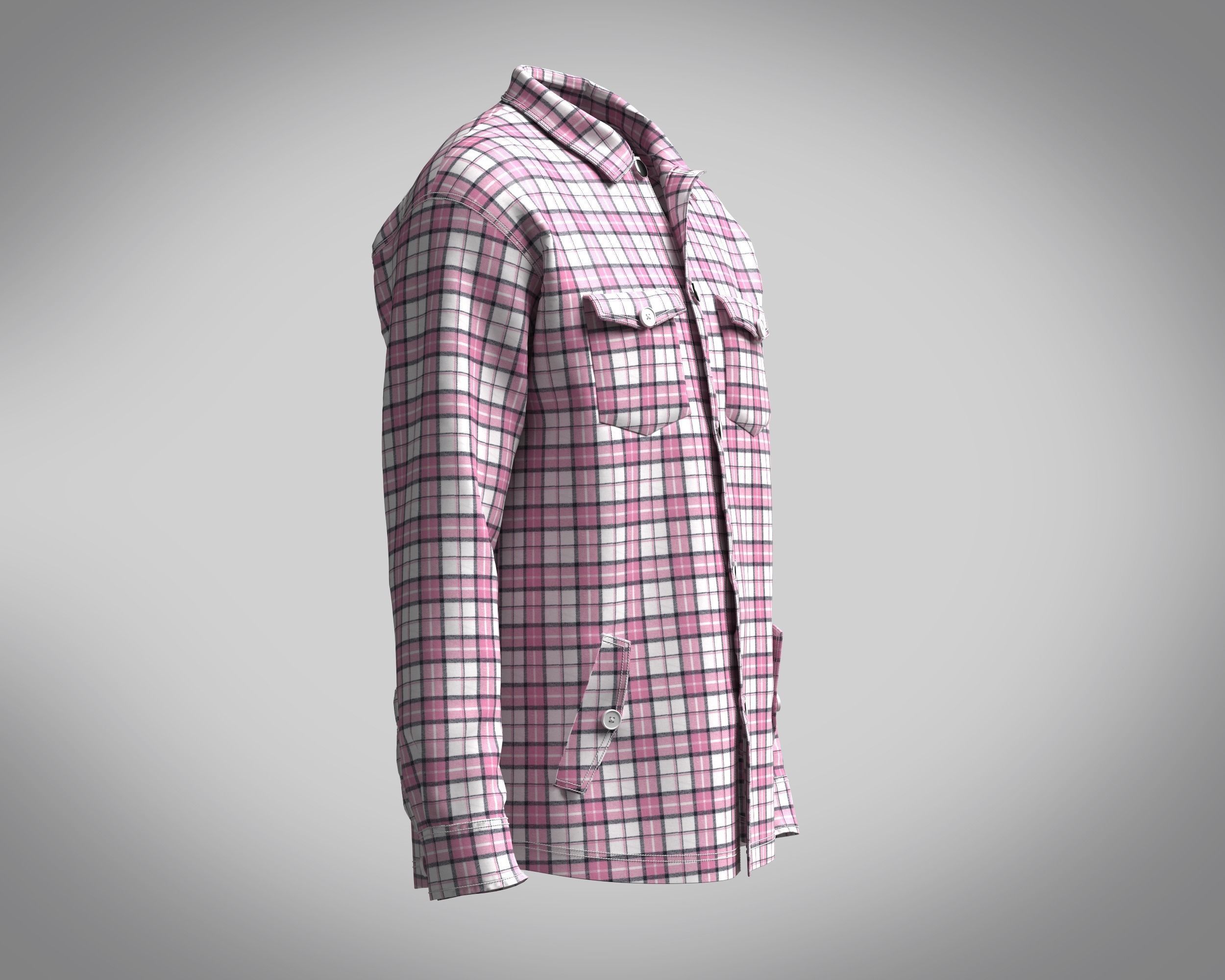 Shacket Pink Check  3D model_1
