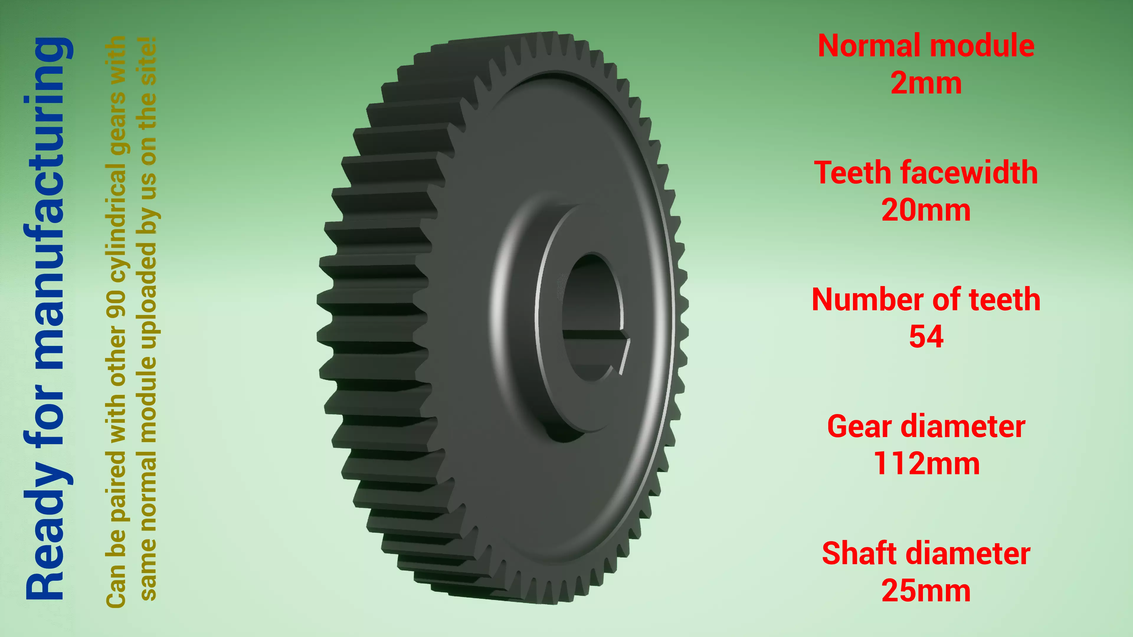 Cylindrical gear - paired - z54 m2 D112 d25 3D print model
