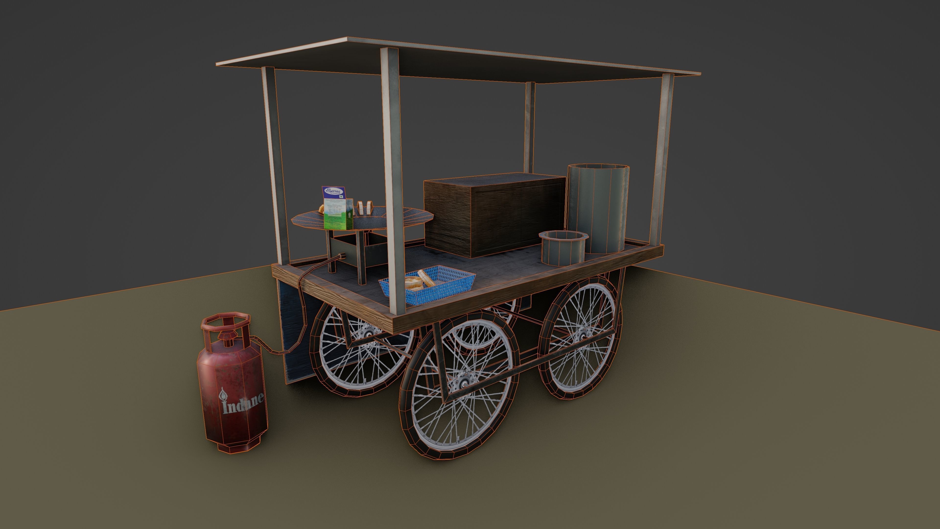 INDIAN PANIPURI CART Low-poly 3D model_12