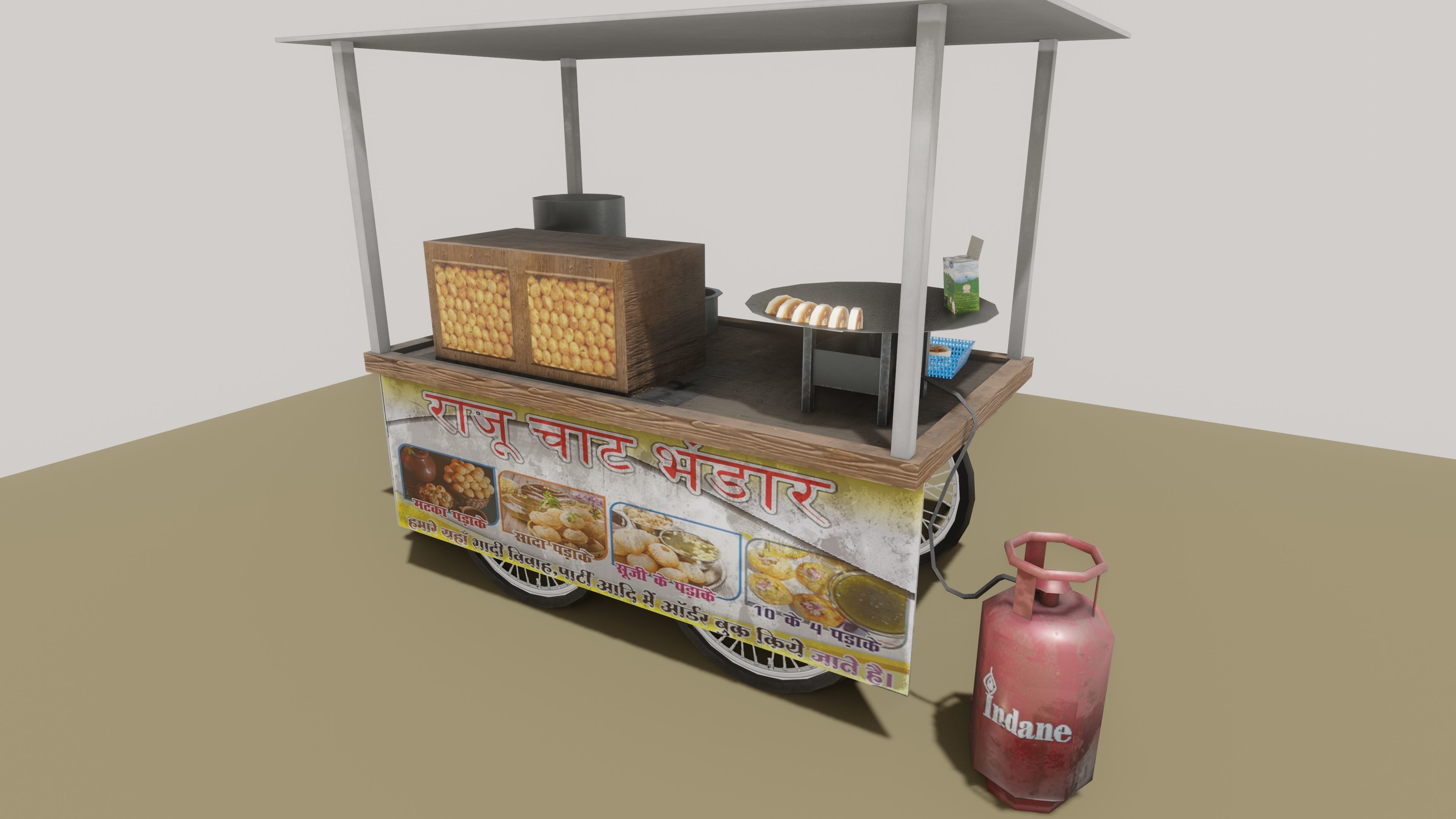 INDIAN PANIPURI CART Low-poly 3D model_3