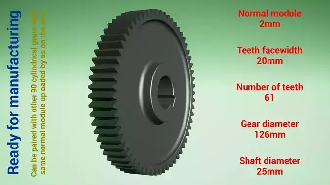 Cylindrical gear - paired - z61 m2 D126 d25