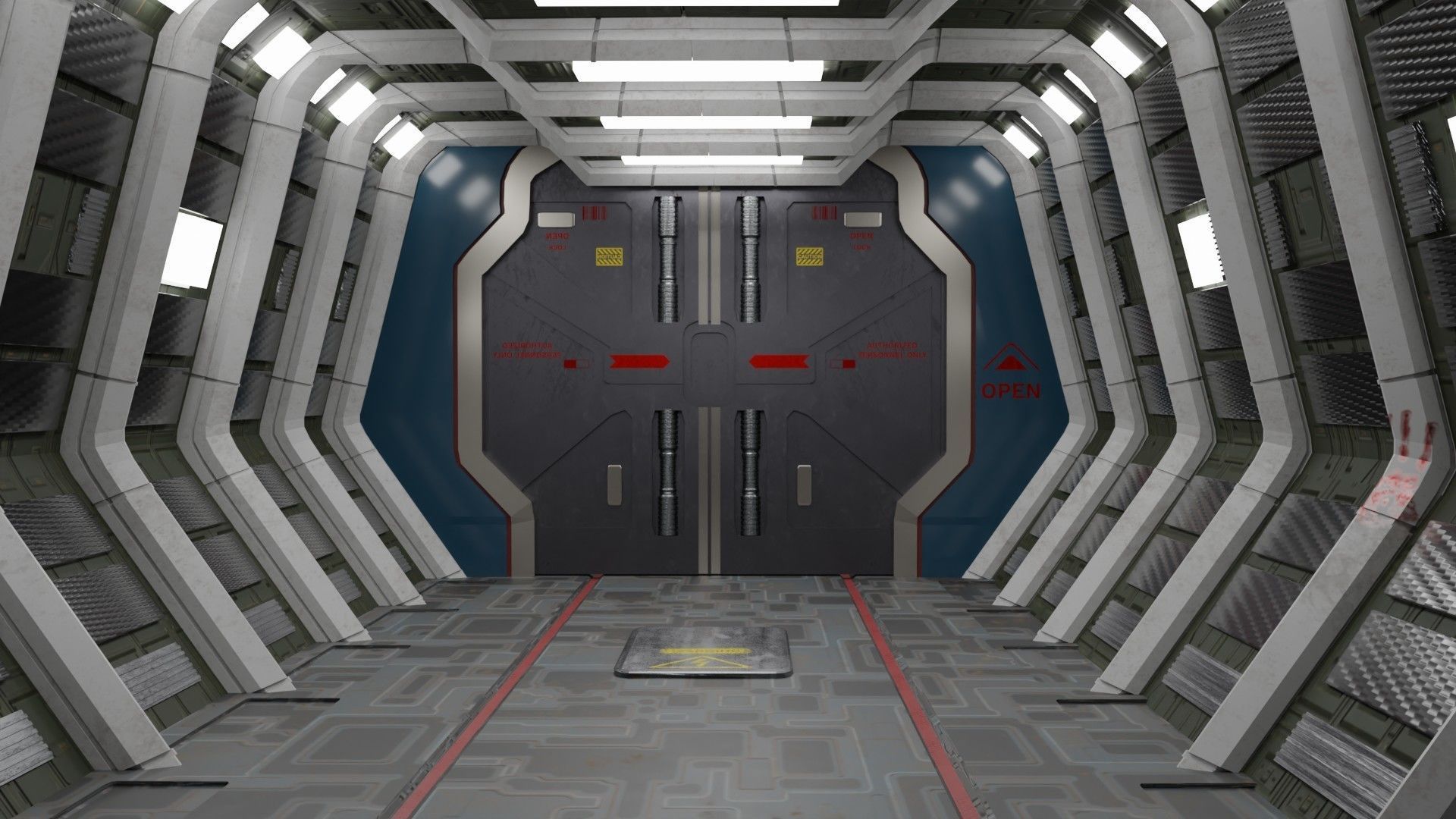 spaceship corridor Low-poly 3D model_1