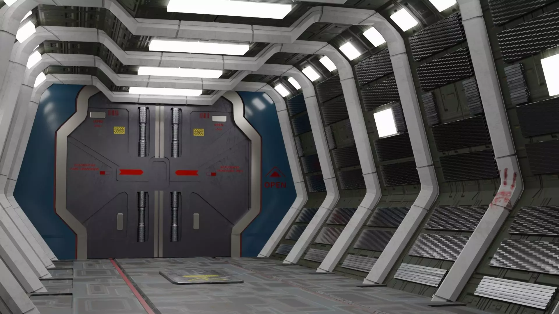 spaceship corridor Low-poly 3D model_0