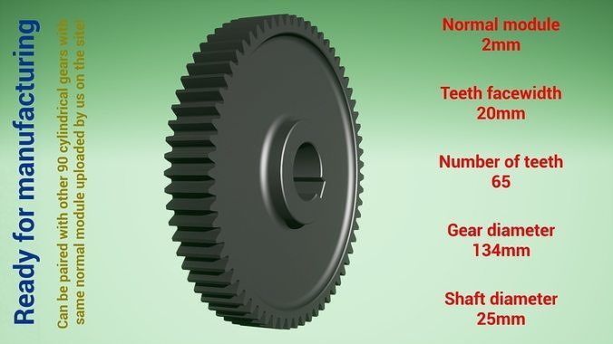 Cylindrical gear - paired - z65 m2 D134 d25 3D print model