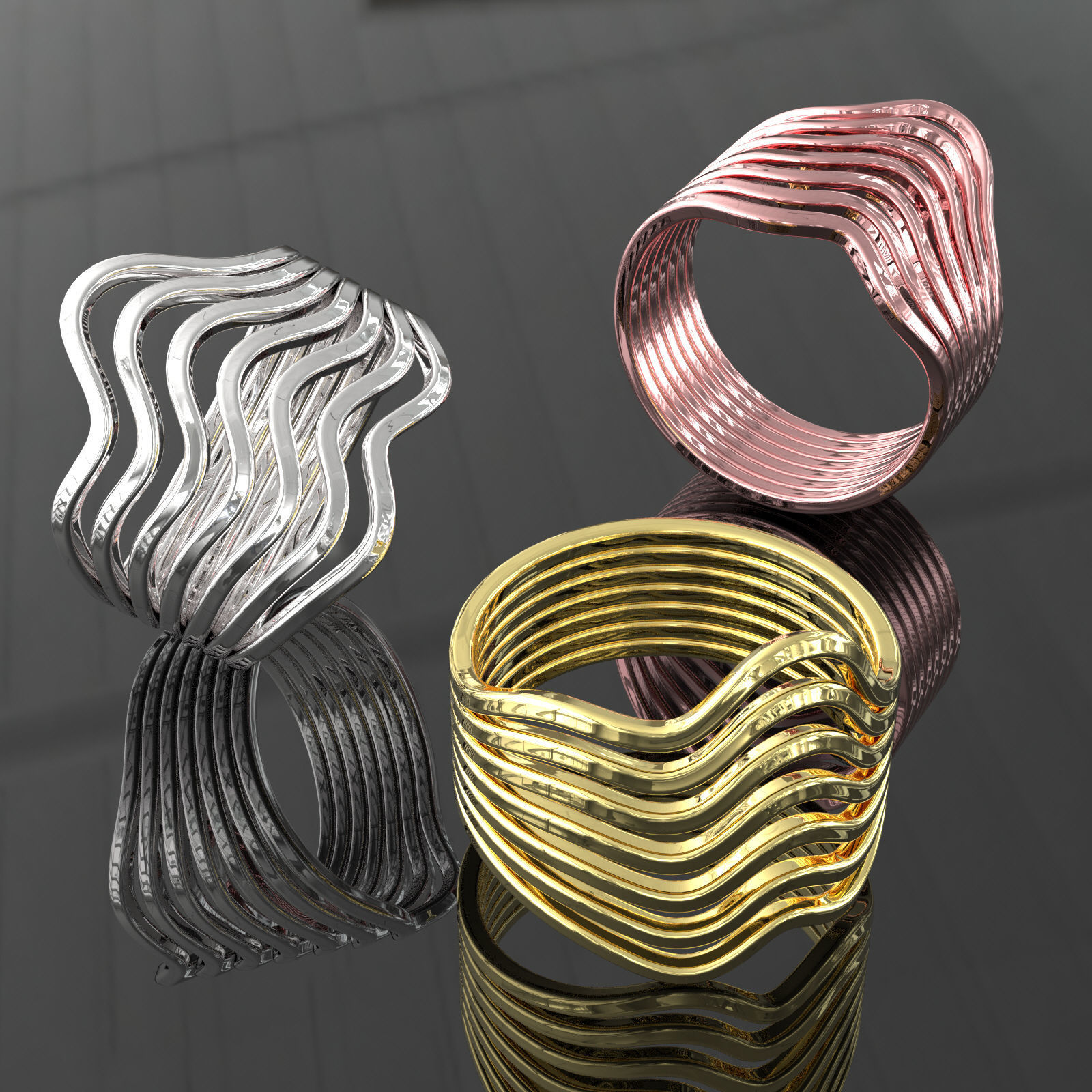 Row Band Ring 3D Printable Model with Real Photography 3D print model_4