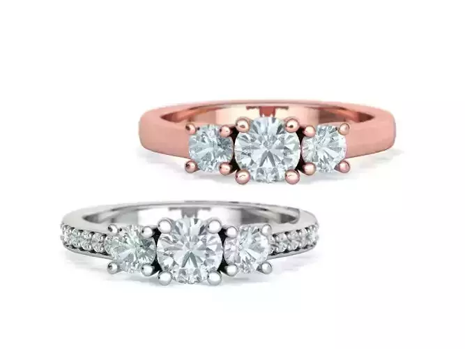 3 Stone Classic Engagement Ring Proposal Ring Two Versions  3D Model Collection