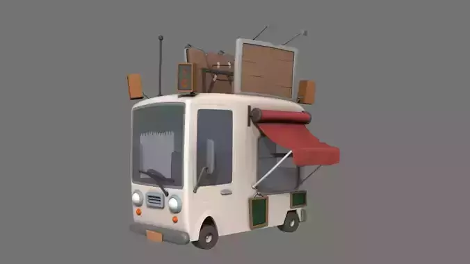 Stylized Cartoon Food Van or Food Truck