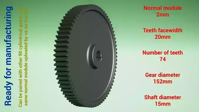 Cylindrical gear - paired - z74 m2 D152 d15