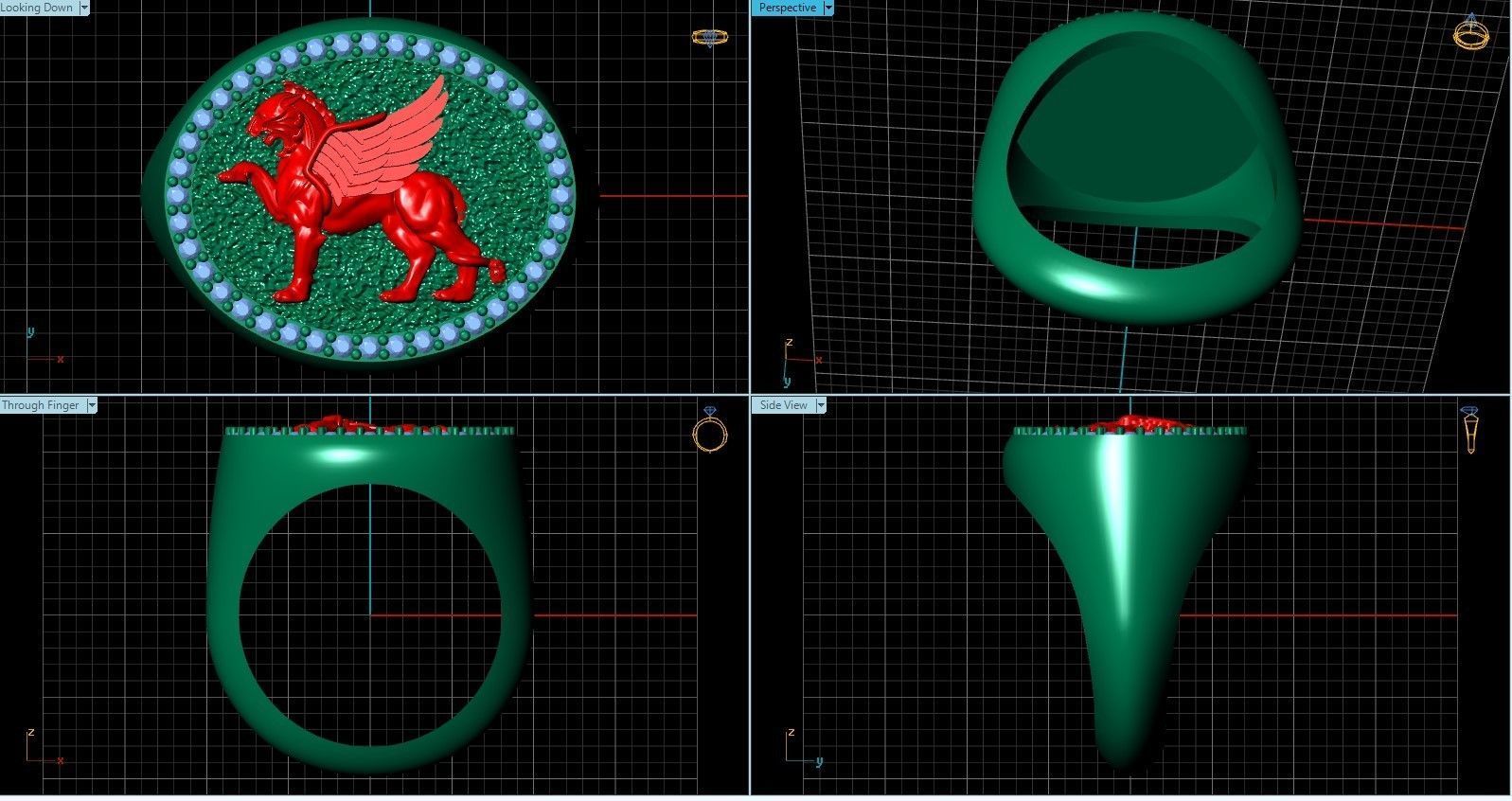 Gryphon Griffin Griffon ring with gems 3D print model_30