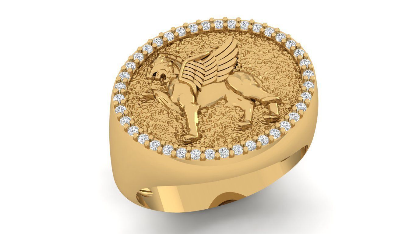 Gryphon Griffin Griffon ring with gems 3D print model_1