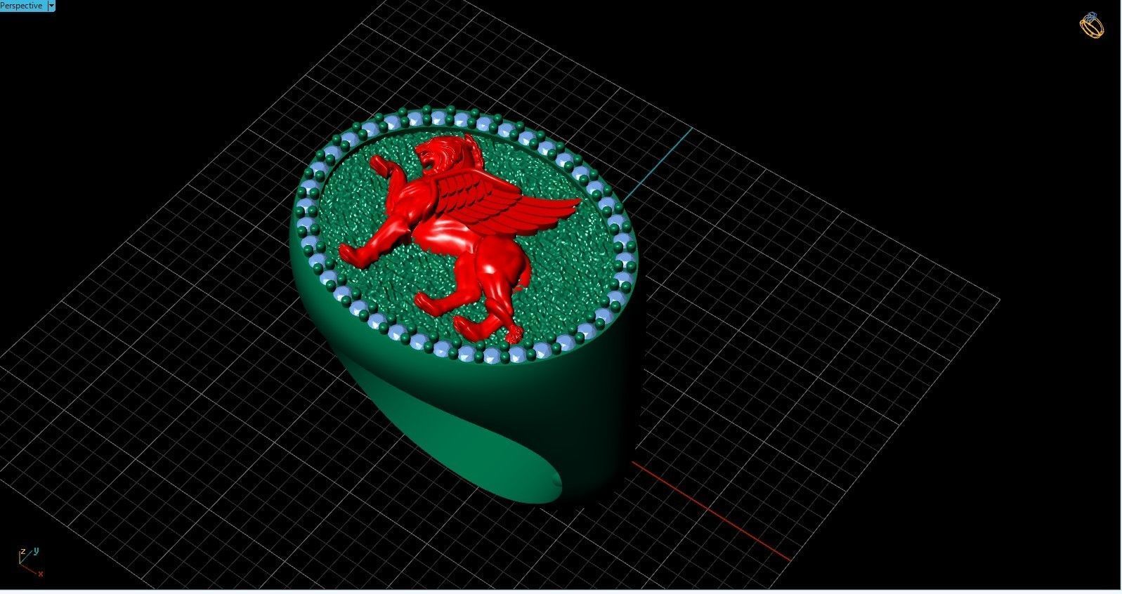 Gryphon Griffin Griffon ring with gems 3D print model_35