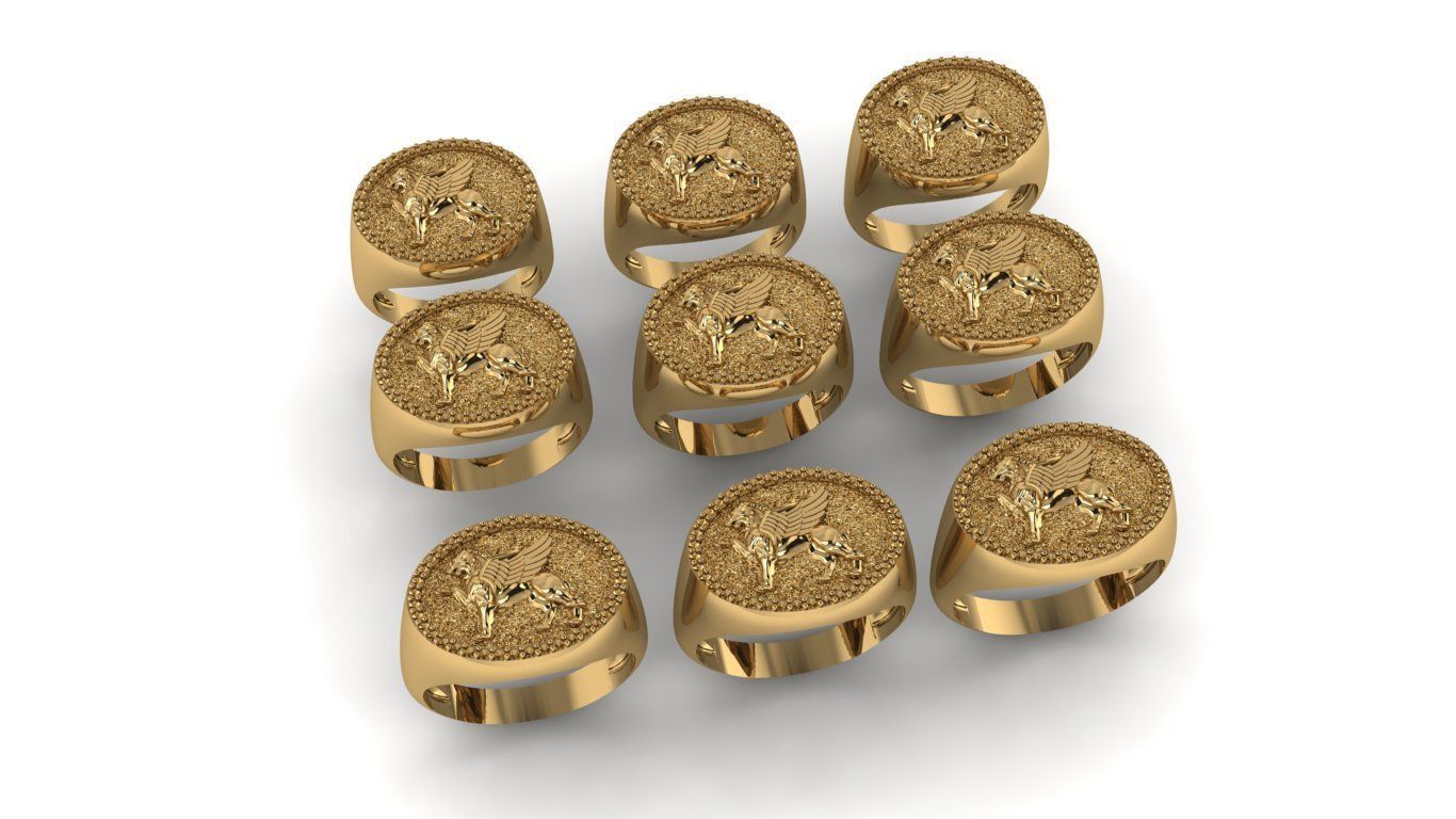 Gryphon Griffin Griffon ring with gems 3D print model_17