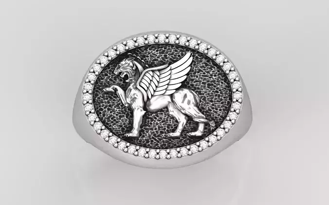 Gryphon Griffin Griffon ring with gems 3D print model
