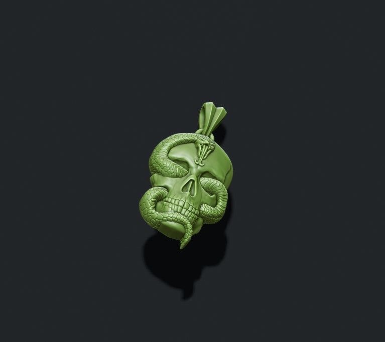 Skull snake basrelief pendant 3D print model_5