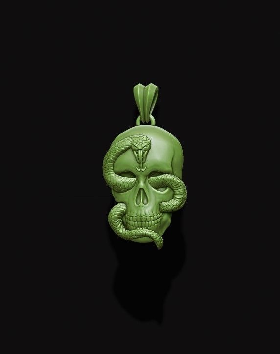 Skull snake basrelief pendant 3D print model_4