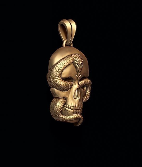 Skull snake basrelief pendant 3D print model_2