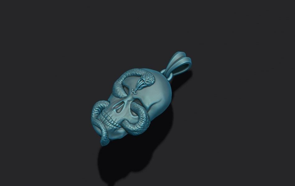 Skull snake basrelief pendant 3D print model_3
