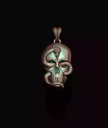 Skull snake basrelief pendant