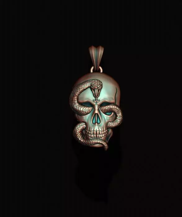 Skull snake basrelief pendant 3D print model_0