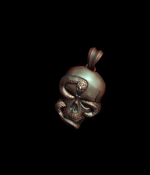 Skull snake basrelief pendant 3D print model_6