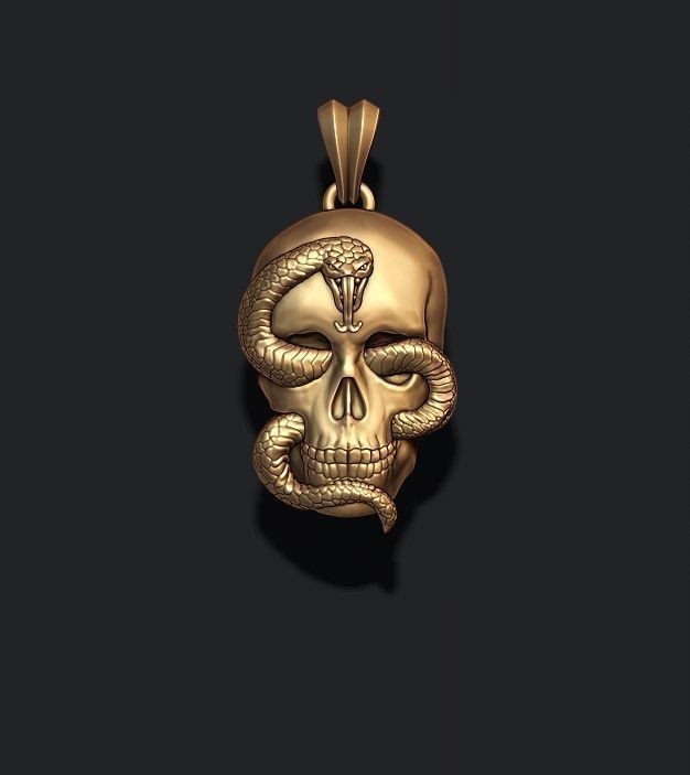 Skull snake basrelief pendant 3D print model_1